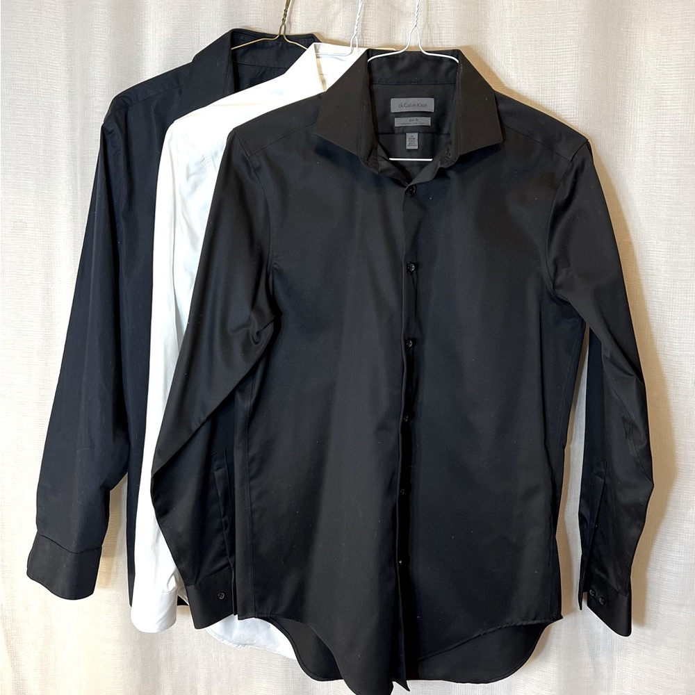 3 Calvin Klein slim fit button down shirts ,black and white size 15 32/33
